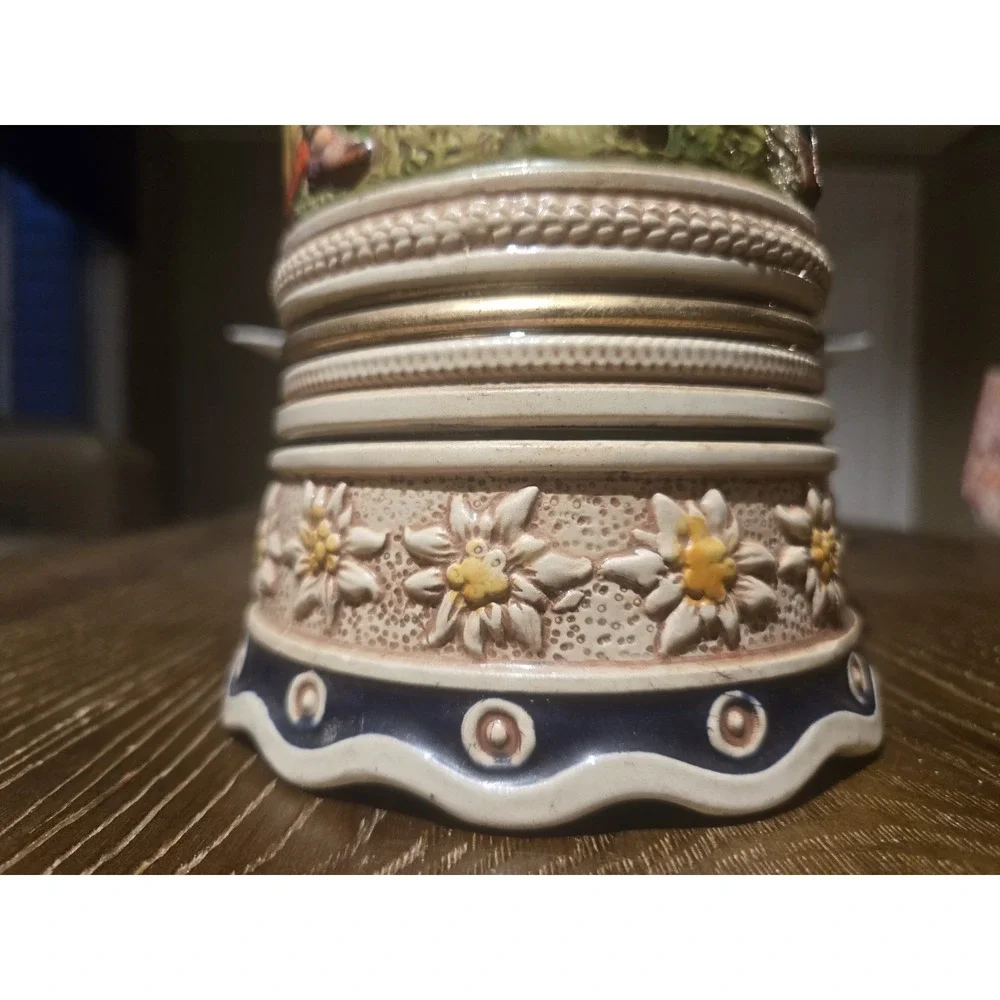 Vintage GERZ W Germany Musical Beer Stein Pewter Lid Tyrolean Dancers 13.5